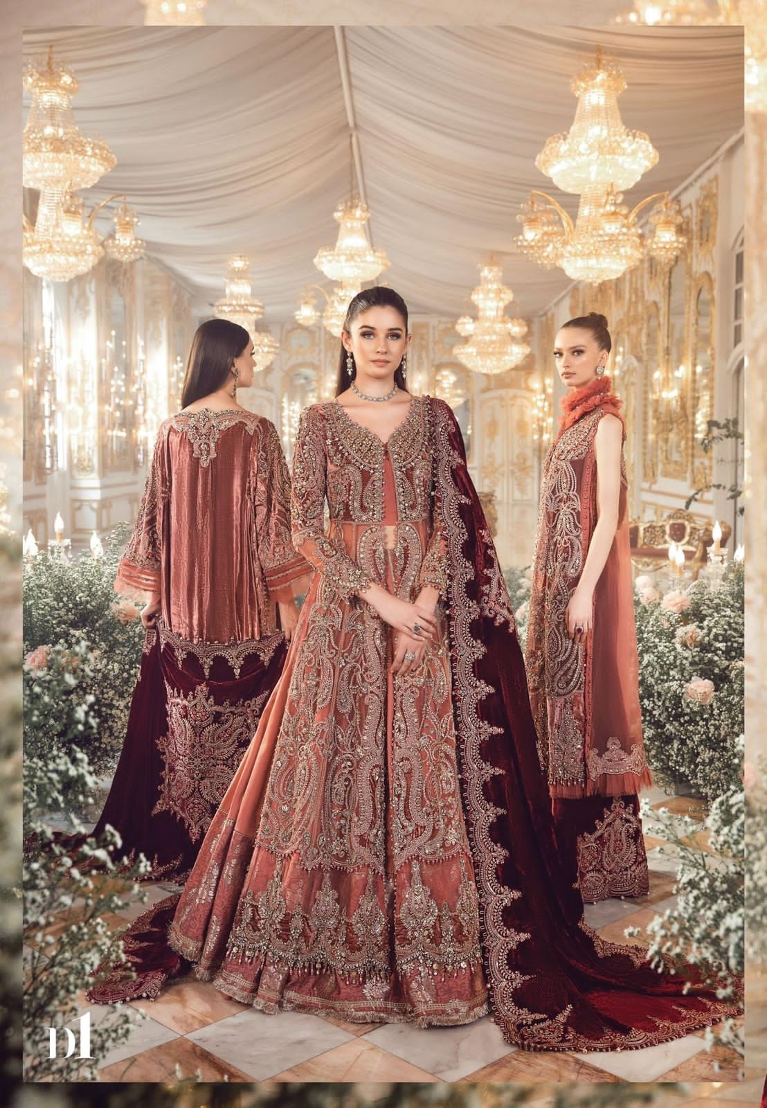 Salmon Pink BD pakistani fashion outfit in pink tones.